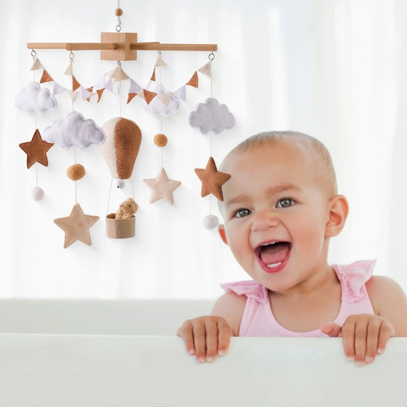 Wooden Baby Crib Mobile – Soft Felt Hot Air Balloon Bed Bell Toy