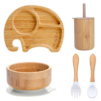 Bopoobo 5-Piece Bamboo Baby Tableware Set - BPA Free, Suction Plates, Eco-Friendly, Perfect for Weaning!