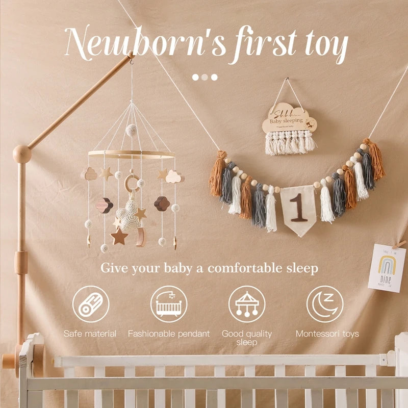 Baby Wooden Crib Mobile – Musical Bed Bell Rattle Toy Gift