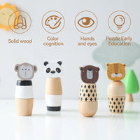 Wooden Montessori Bear Toy – Educational Cartoon Animal Rattle