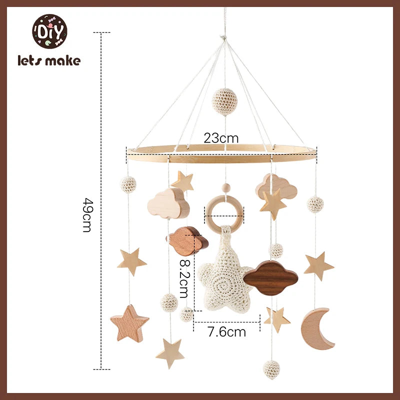 Wooden Baby Mobile – Bear, Moon & Stars Crib Toy | Soft Felt