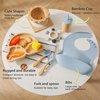 Eco-Friendly 7-Piece Bamboo & Silicone Baby Feeding Set - Safe, Non-Toxic Dinnerware for Kids