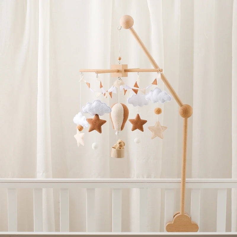 Wooden Baby Crib Mobile – Soft Felt Hot Air Balloon Bed Bell Toy