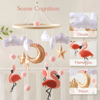 Wooden Crib Mobile with Flamingo Dolls – Baby Bed Bell Rattle Toy