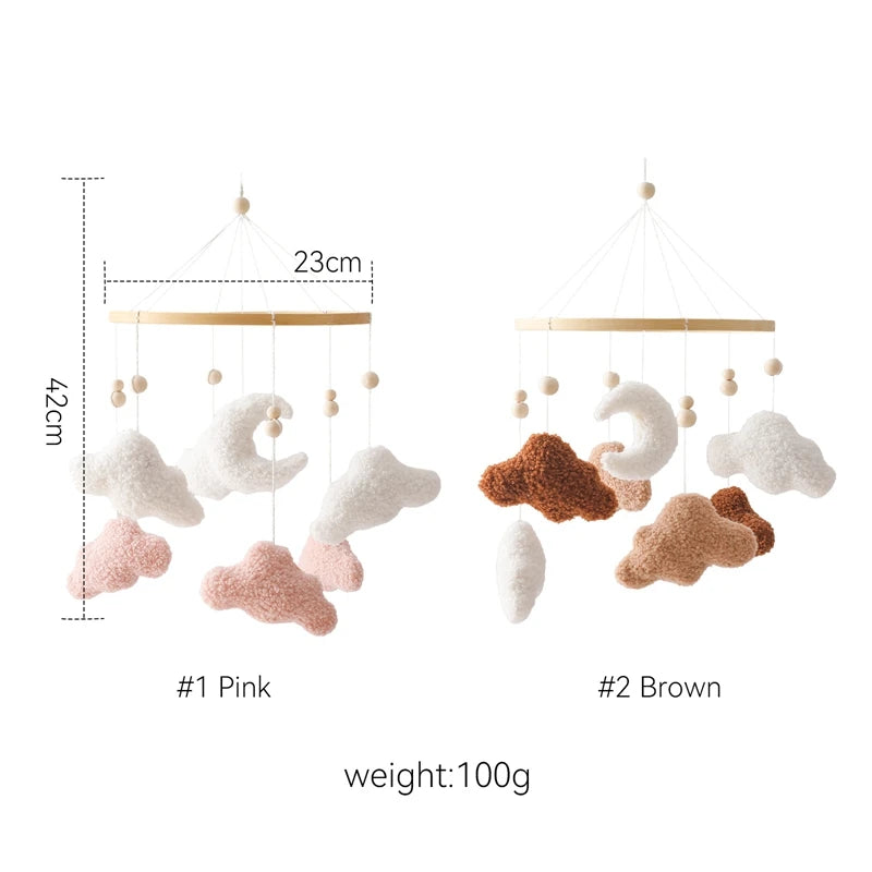 Wooden Baby Rattle Crib Mobile – Cartoon Cloud & Lamb Toy, 0-12M