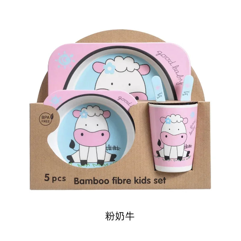 Bamboo Kids Tableware Set – Eco-Friendly Cartoon 5-Piece Gift