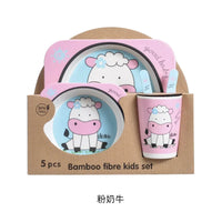 Bamboo Kids Tableware Set – Eco-Friendly Cartoon 5-Piece Gift