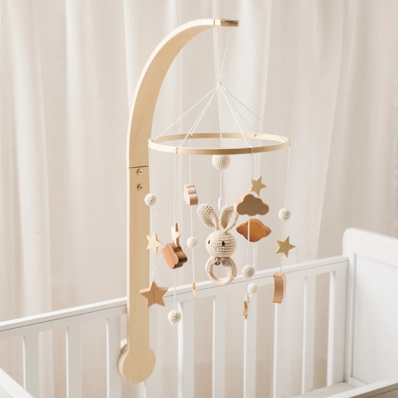 Baby Wooden Crib Mobile & Rattle Toy – Musical Bed Bell for Newborns