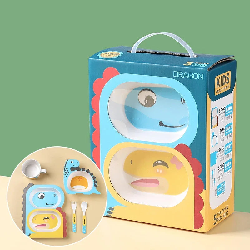 Eco-Friendly Bamboo Kids Tableware 5-Piece Gift Set