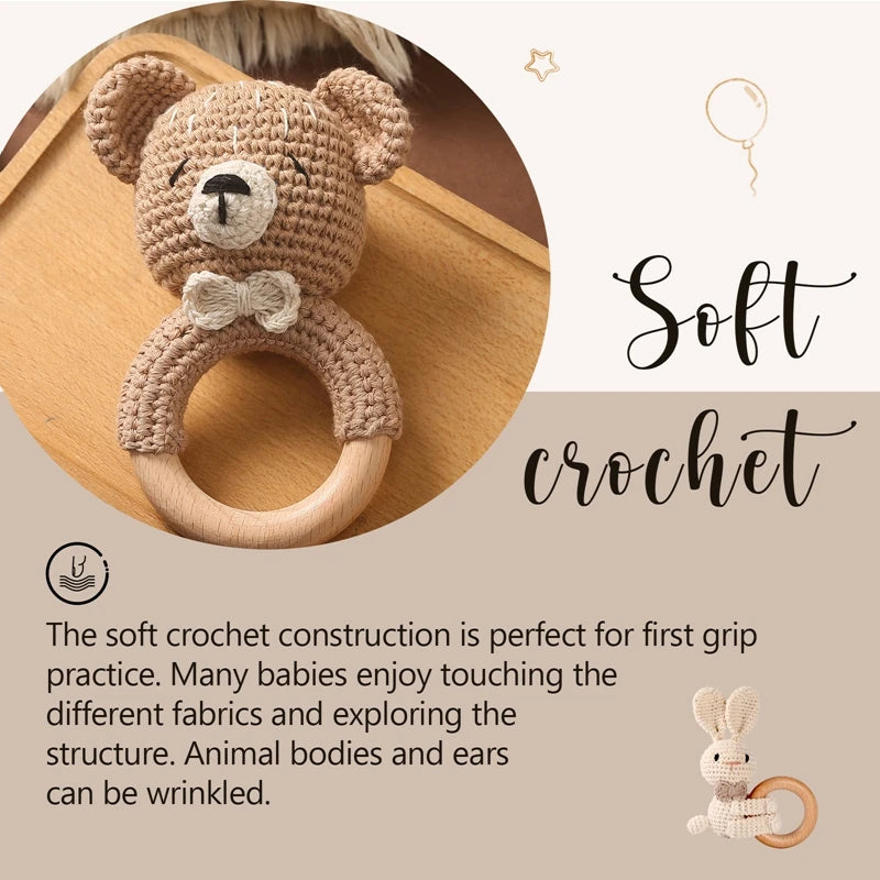 Crochet Bunny Baby Rattle & Teether | Wooden Toys