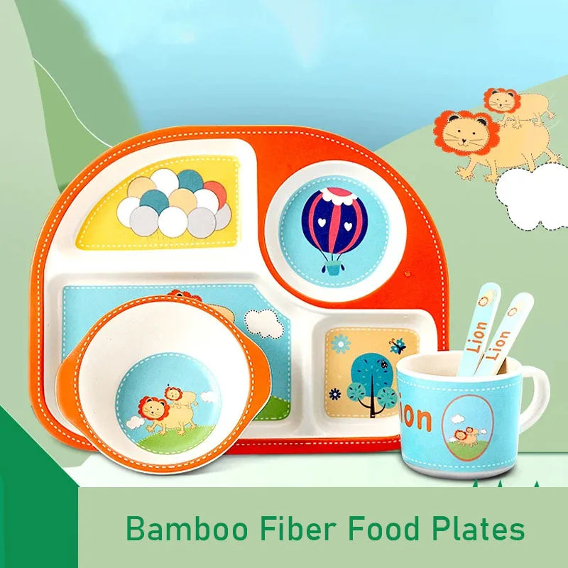 Bamboo Fiber Baby Plates – Fall-Proof Cartoon Kids Tableware