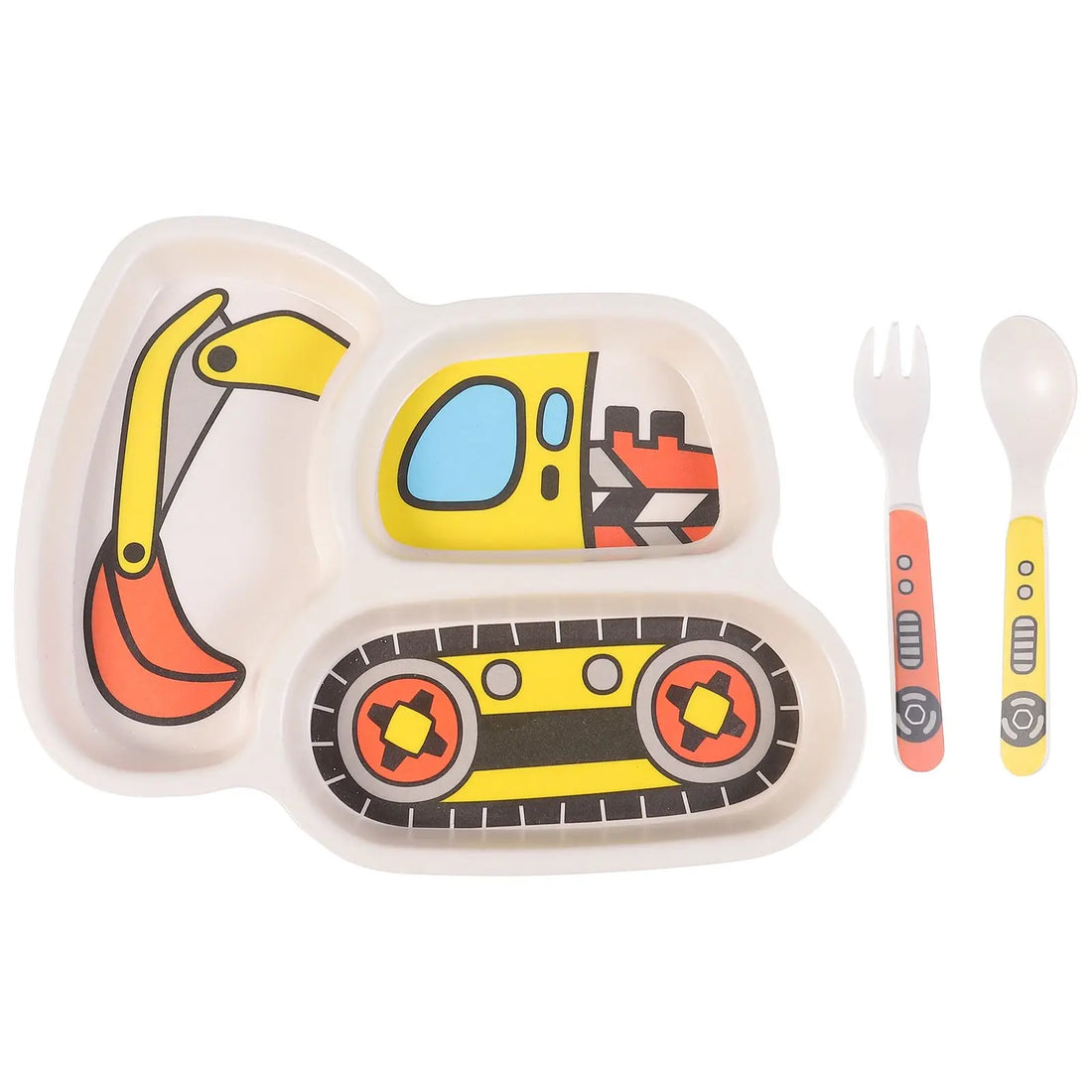 Durable Cartoon Bamboo Fiber Plate Set - Safe Tableware for Kids with Fork & Spoon