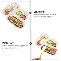 Durable Cartoon Bamboo Fiber Plate Set - Safe Tableware for Kids with Fork & Spoon