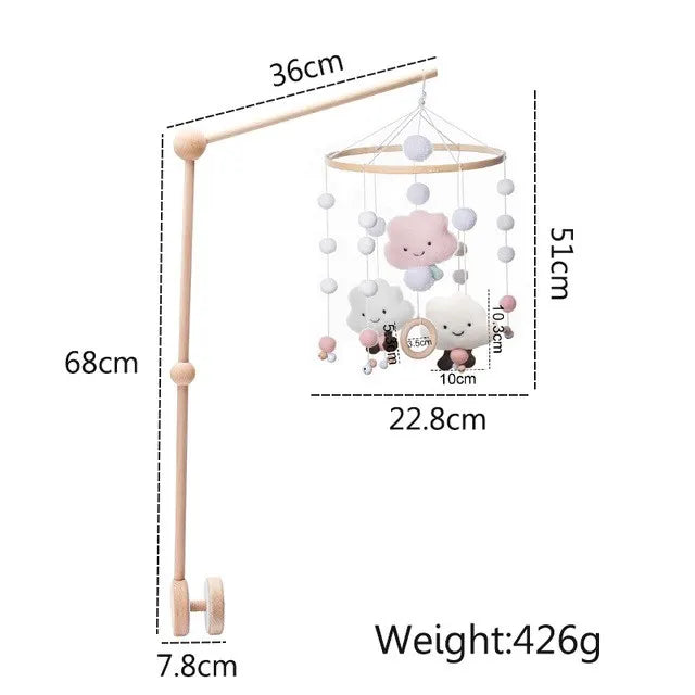 Baby Wooden Crib Mobile & Rattle Toy – Musical Bed Bell for Newborns