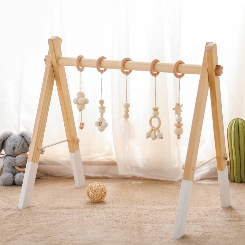Baby Wooden Play Gym with Rattle Toys – Montessori Sensory Set