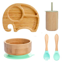 Bopoobo 5-Piece Bamboo Baby Tableware Set - BPA Free, Suction Plates, Eco-Friendly, Perfect for Weaning!