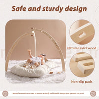 Wooden Baby Gym Frame with Sensory Rattle Toys – Foldable Play Set