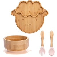 Bamboo Kids Tableware Set – 4pcs Suction Plate, Bowl & Utensils