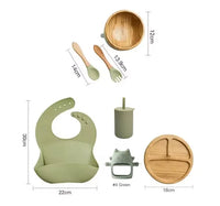 Eco-Friendly 7-Piece Bamboo & Silicone Baby Feeding Set - Safe, Non-Toxic Dinnerware for Kids