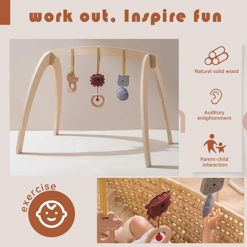 Montessori Wooden Baby Gym Frame – Sensory Rattle Toys Set