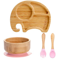 Bamboo Kids Tableware Set – 4pcs Suction Plate, Bowl & Utensils