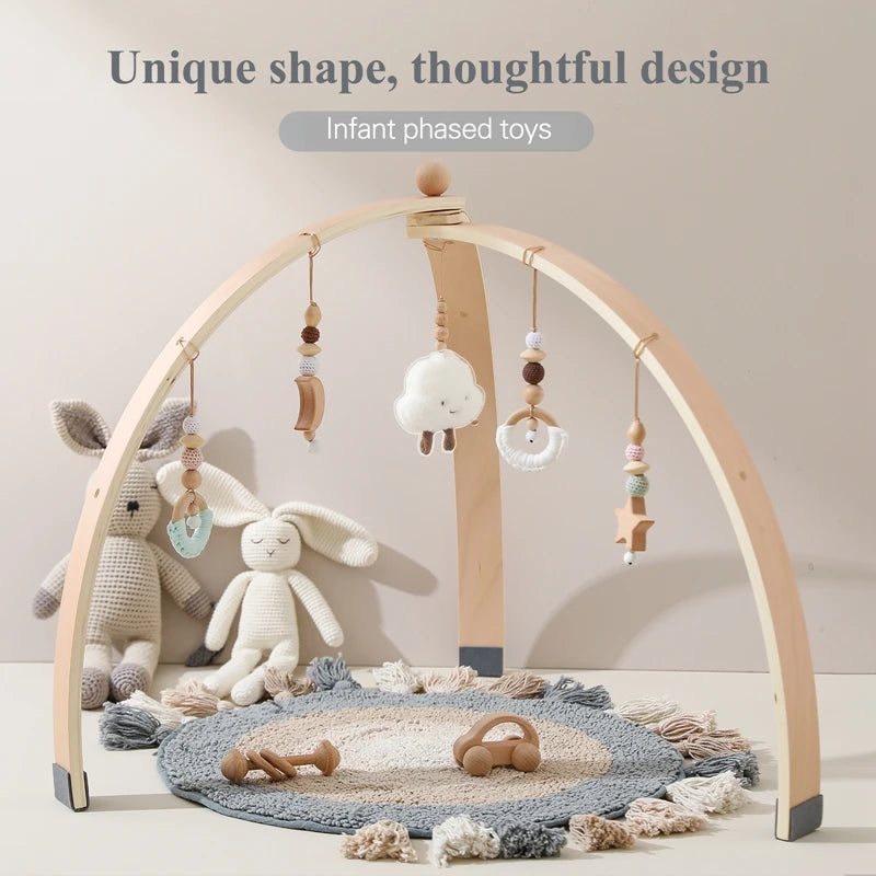 Baby Wooden Play Gym – Sensory Hanging Toys & Rattles