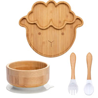 Bamboo Kids Tableware Set – 4pcs Suction Plate, Bowl & Utensils