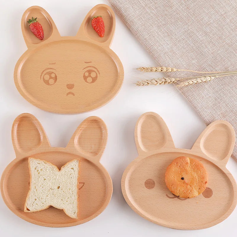 Wooden Baby Feeding Plate Set | Cute Dishes & Sucker Bowl