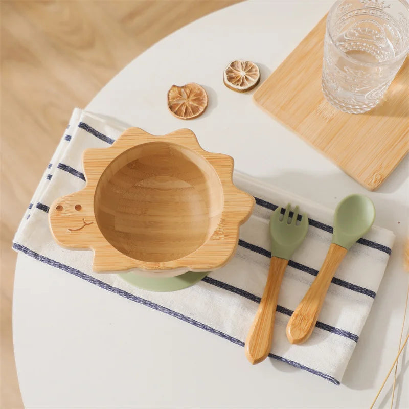 Dinosaur Bamboo Baby Tableware Set - Eco-Friendly Plate, Bowl & Utensils for Safe Feeding