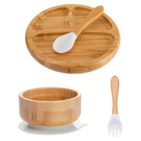 Bamboo Kids Tableware Set – 4pcs Suction Plate, Bowl & Utensils