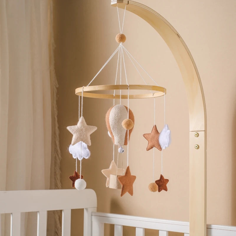 Wooden Baby Crib Mobile – Soft Felt Balloon Rattle Toy with Music