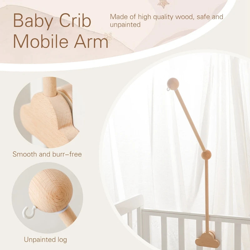 Baby Wooden Crib Mobile Holder – Cloud Shape Rattle Toy Arm