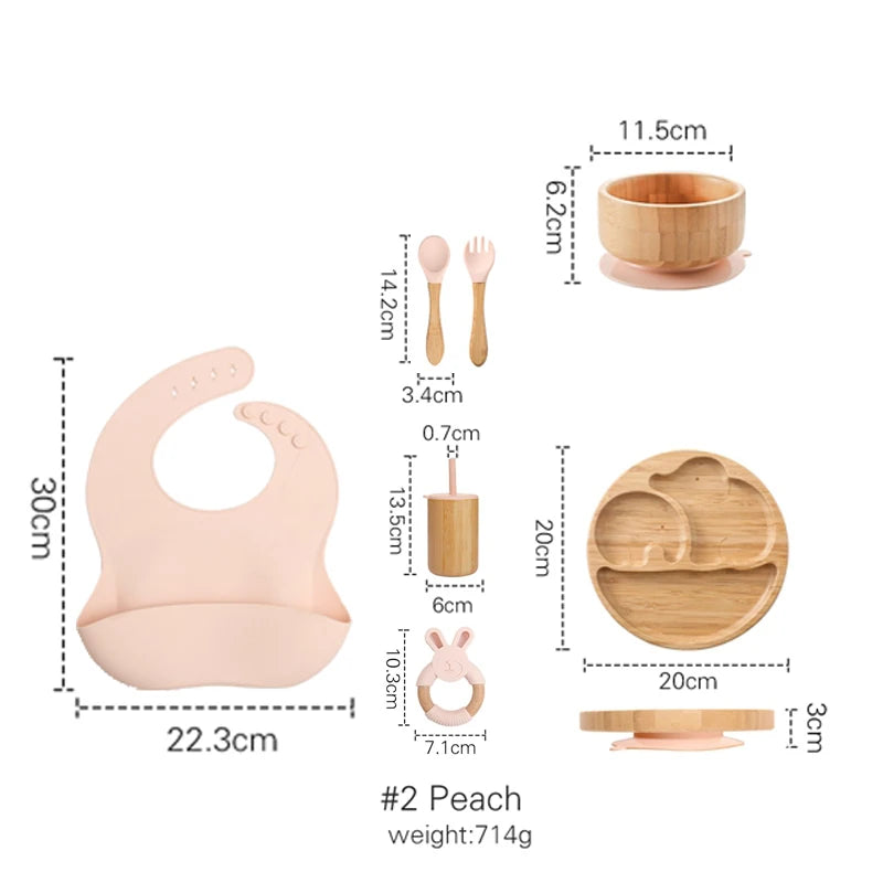 Eco-Friendly 7-Piece Bamboo & Silicone Baby Feeding Set - Safe, Non-Toxic Dinnerware for Kids