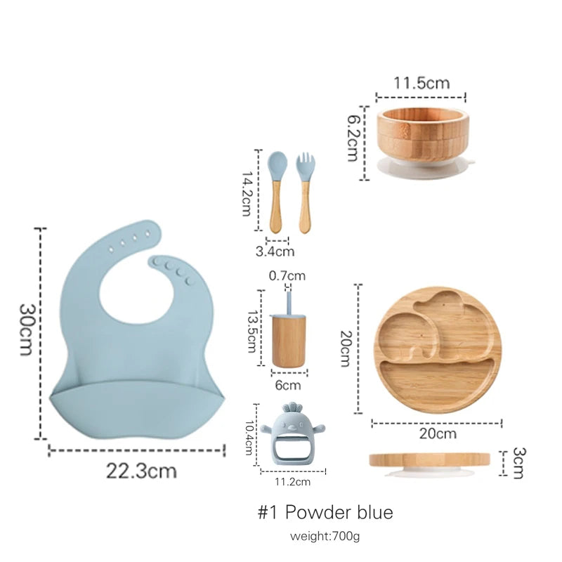 Eco-Friendly 7-Piece Bamboo & Silicone Baby Feeding Set - Safe, Non-Toxic Dinnerware for Kids