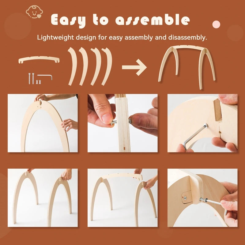 Montessori Wooden Baby Gym Frame – Sensory Rattle Toys Set