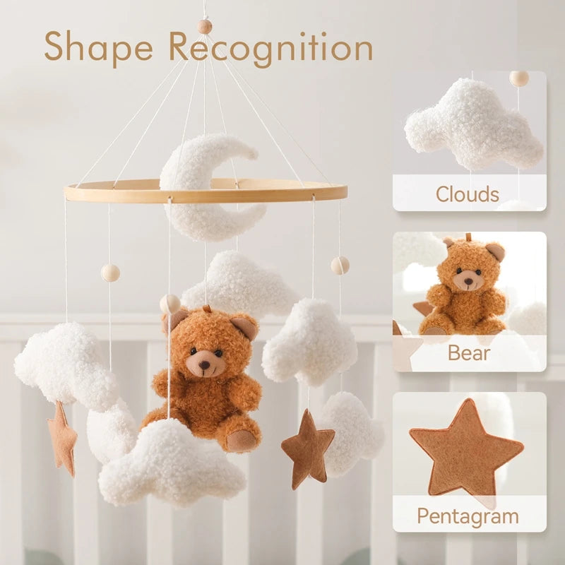 Wooden Baby Mobile – Bear, Moon & Stars Crib Toy | Soft Felt