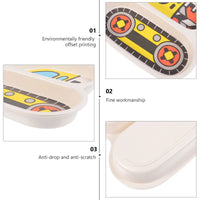 Durable Cartoon Bamboo Fiber Plate Set - Safe Tableware for Kids with Fork & Spoon