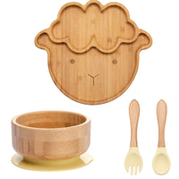 Bamboo Kids Tableware Set – 4pcs Suction Plate, Bowl & Utensils