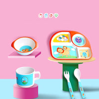 Eco-Friendly Kids Tableware Set - Fall-Proof Bamboo Plates with Non-Slip Design & Fun Patterns